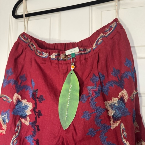 Red Floral Embroidery Jacquard Pants 💯 linen NWT - Picture 7 of 12